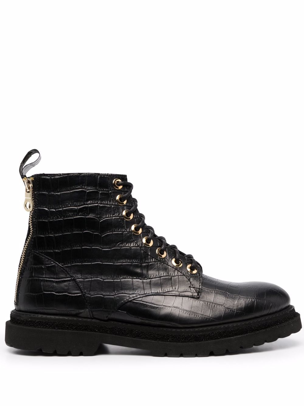 Crocodile effect lace-up boots - Black