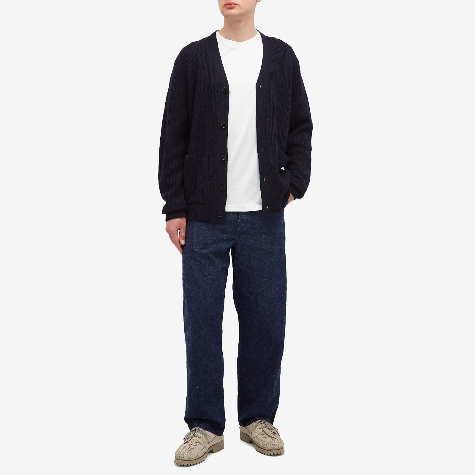 Men's Loki Wool Rib Knit Cardigan in Dark Navy