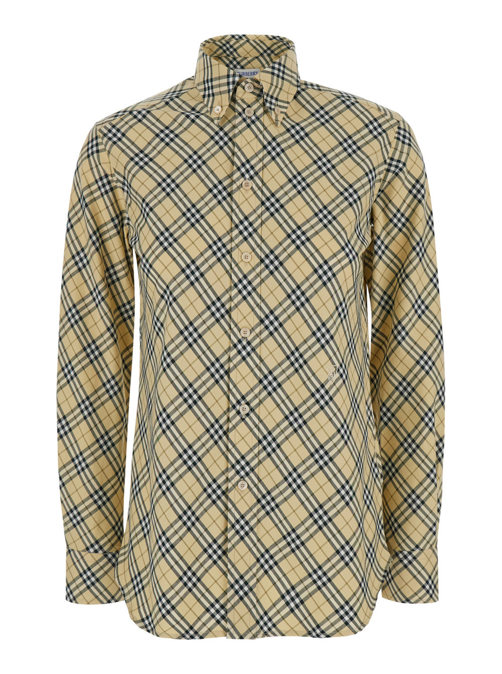Check-Pattern Cotton Shirt — Beige