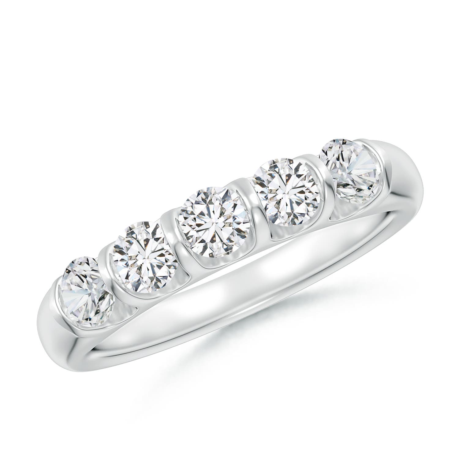 Angara 0.73 Carat Bar Set Five Stone Round Diamond Wedding Ring for Her in Platinum