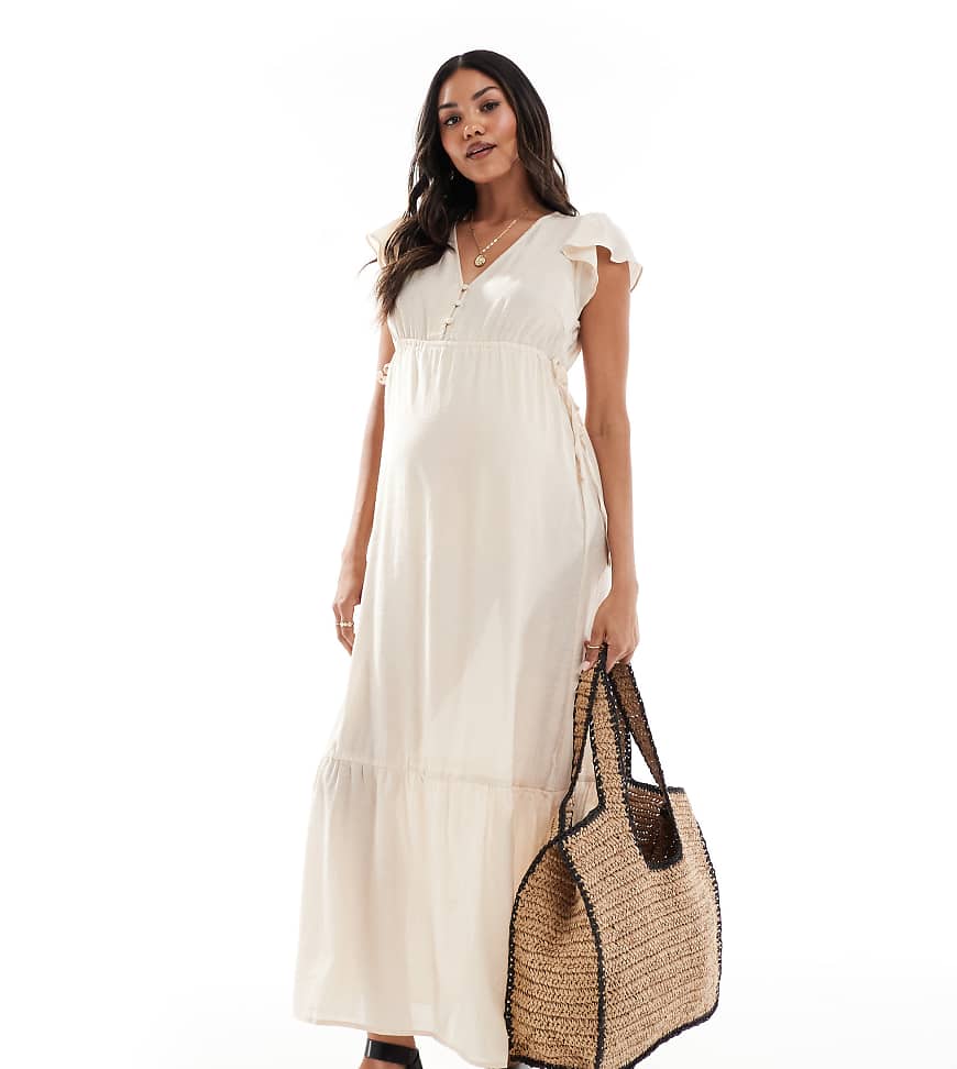 Mamalicious Maternity maxi dress in oatmeal-Neutral