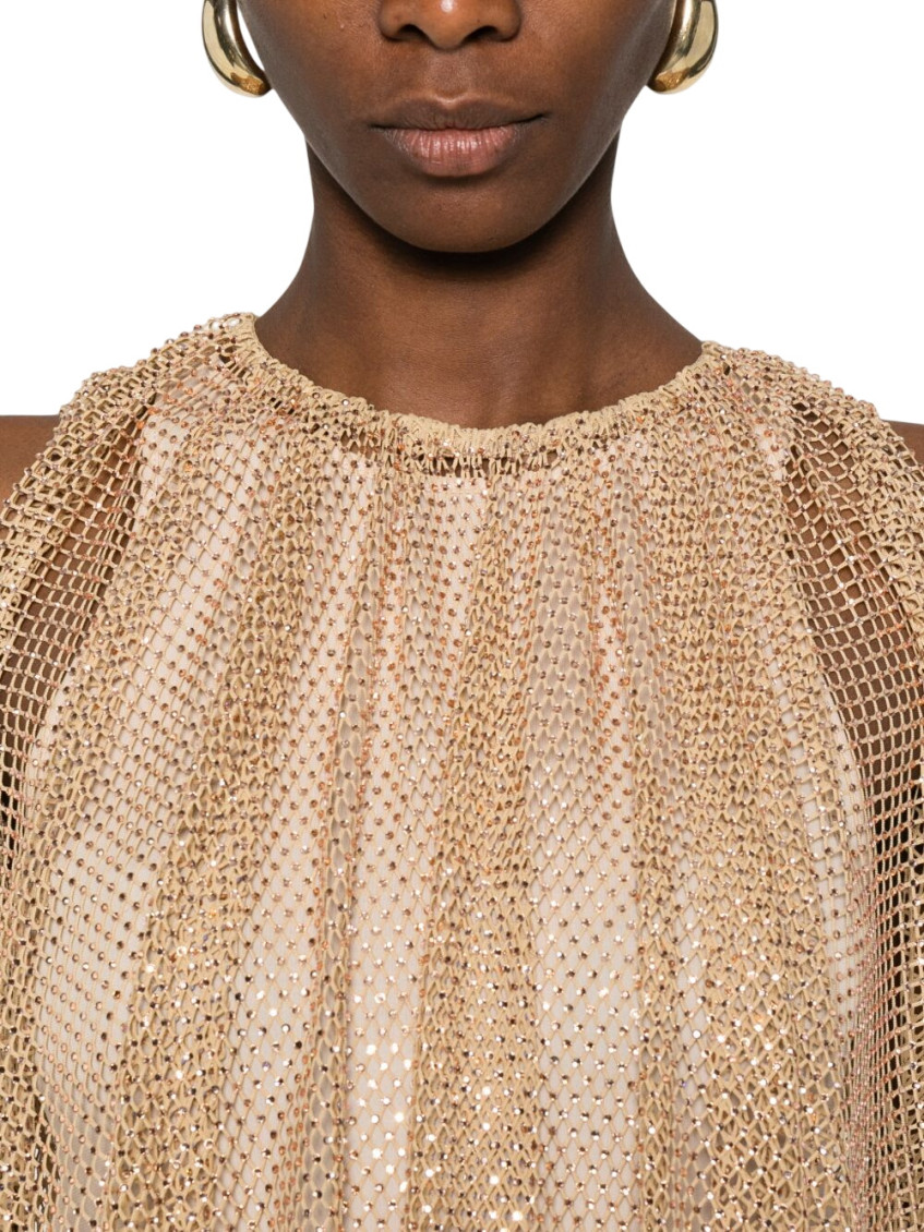 Light Brown Embellished Round Neck Top