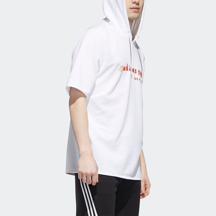 Men's neo Logo Embroidered Sports Pullover Hooded Short Sleeve White