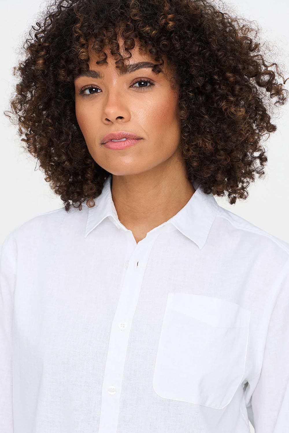 Cotton Traders Women's Long Sleeve Linen Blend Shirt in White