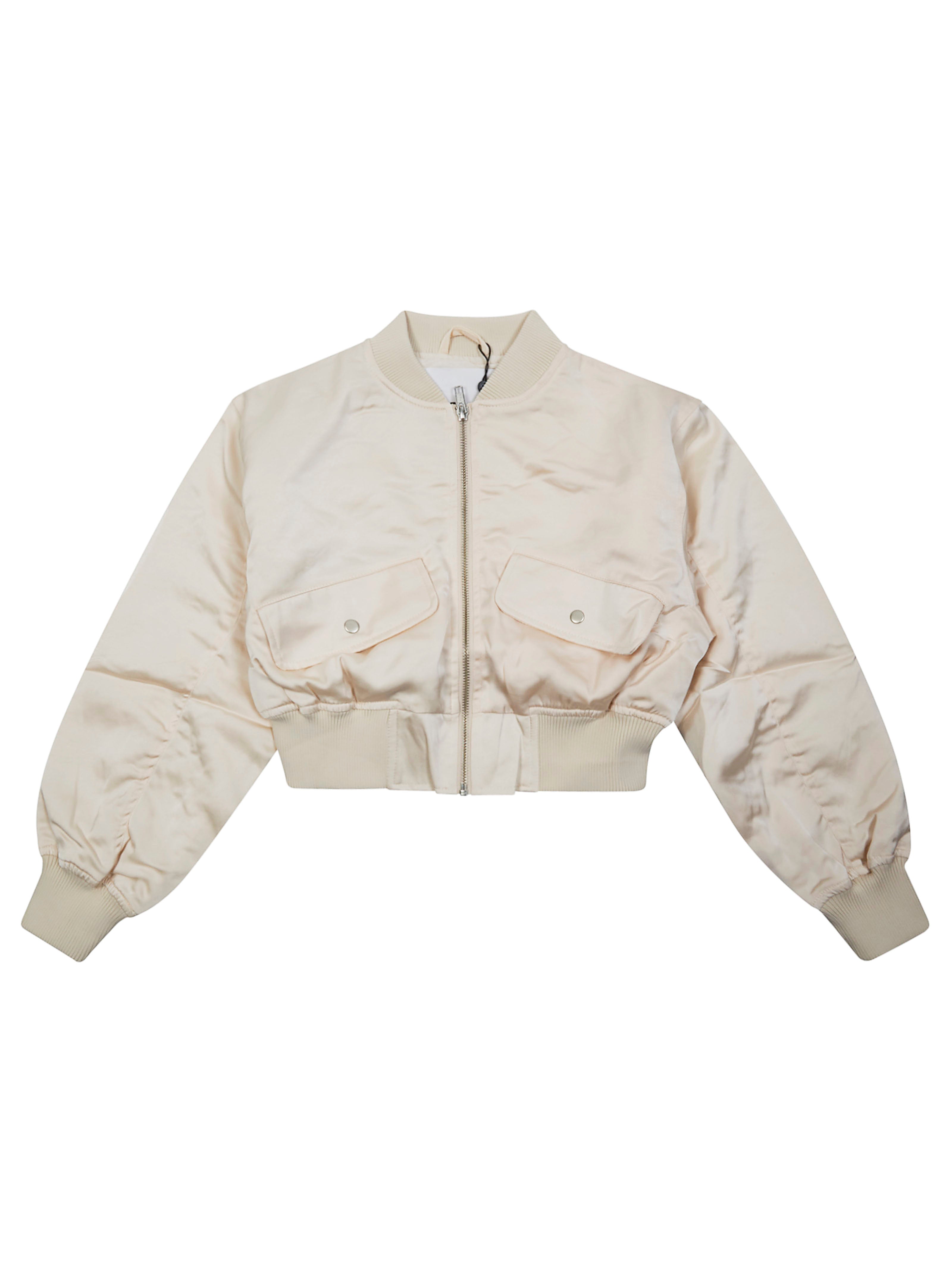 Mini Quilted Satin Bomber Jacket with Pouch Pocket