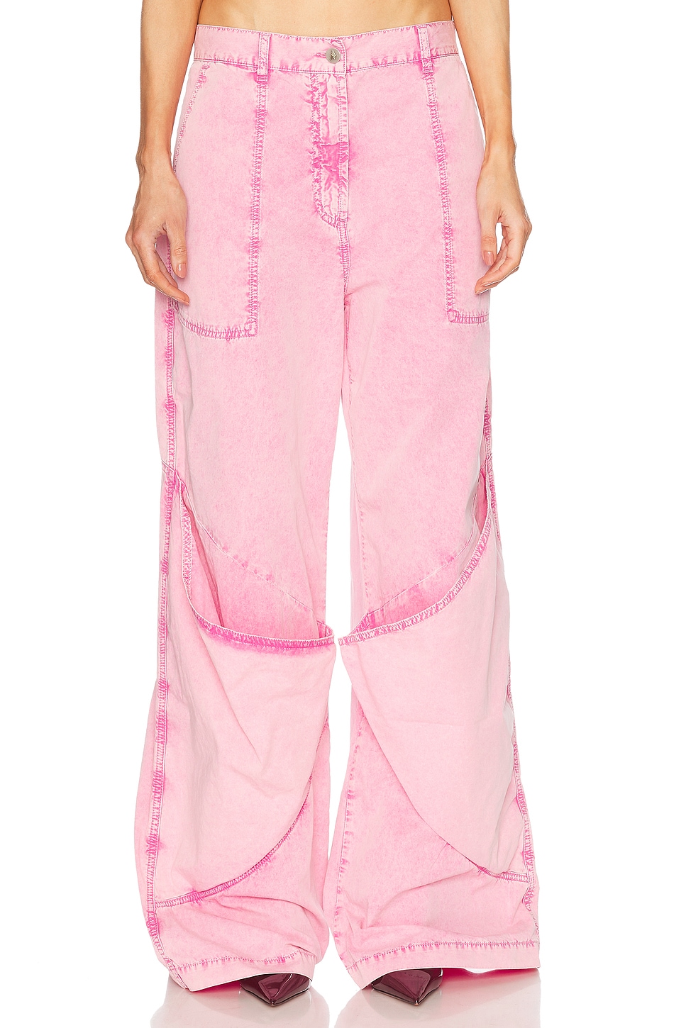 The Attico High Waisted Loose Fit Pink Palazzo Pants In Cotton