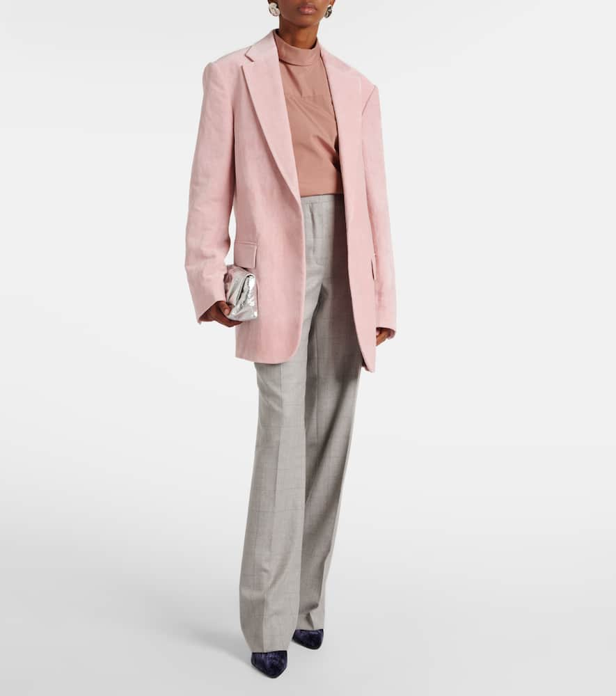 Checked wool straight pants