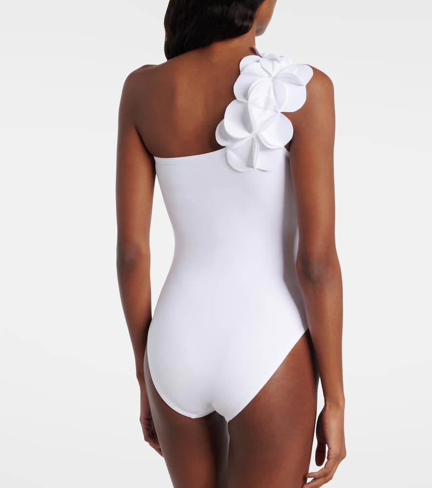 Tess floral-appliqué one-shoulder swimsuit