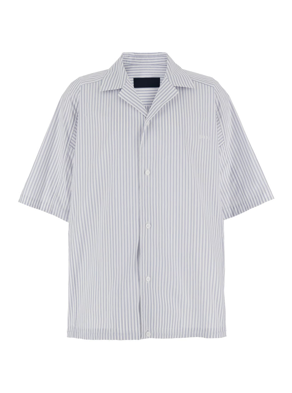 Juun. J Blue Bowling Shirt With Cuban Collar And All-over Striped Motif In Cotton Blend Man