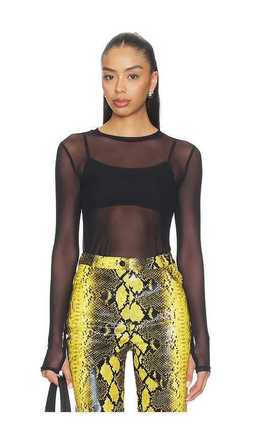 Michael Lauren Vero Long Sleeve Fitted Mesh Top in Black. - L also in M, S