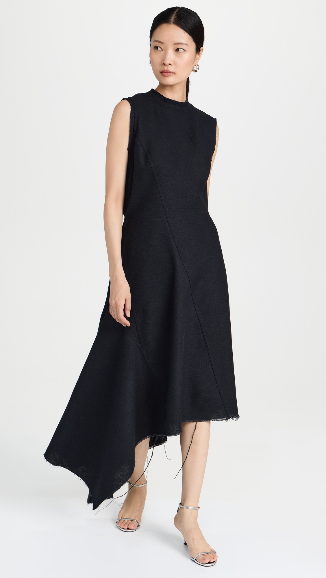 Long Sleeveless Twisted Asymmetric Hem Dress Black