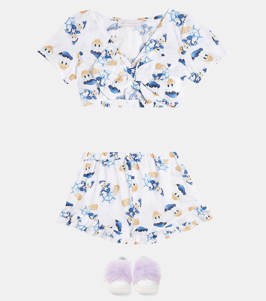 Printed cotton top and shorts set