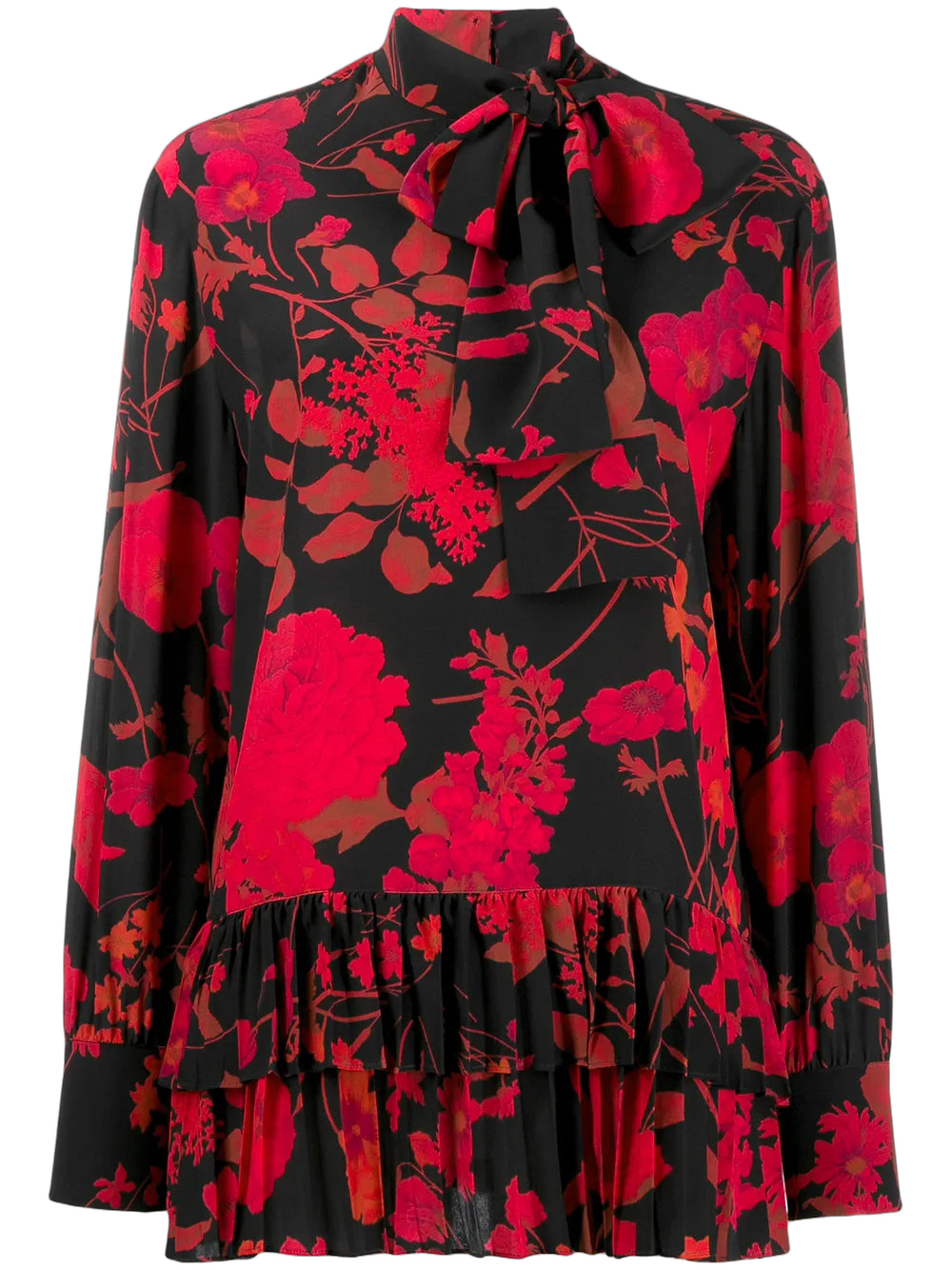 Floral Print Pleated Blouse — Black