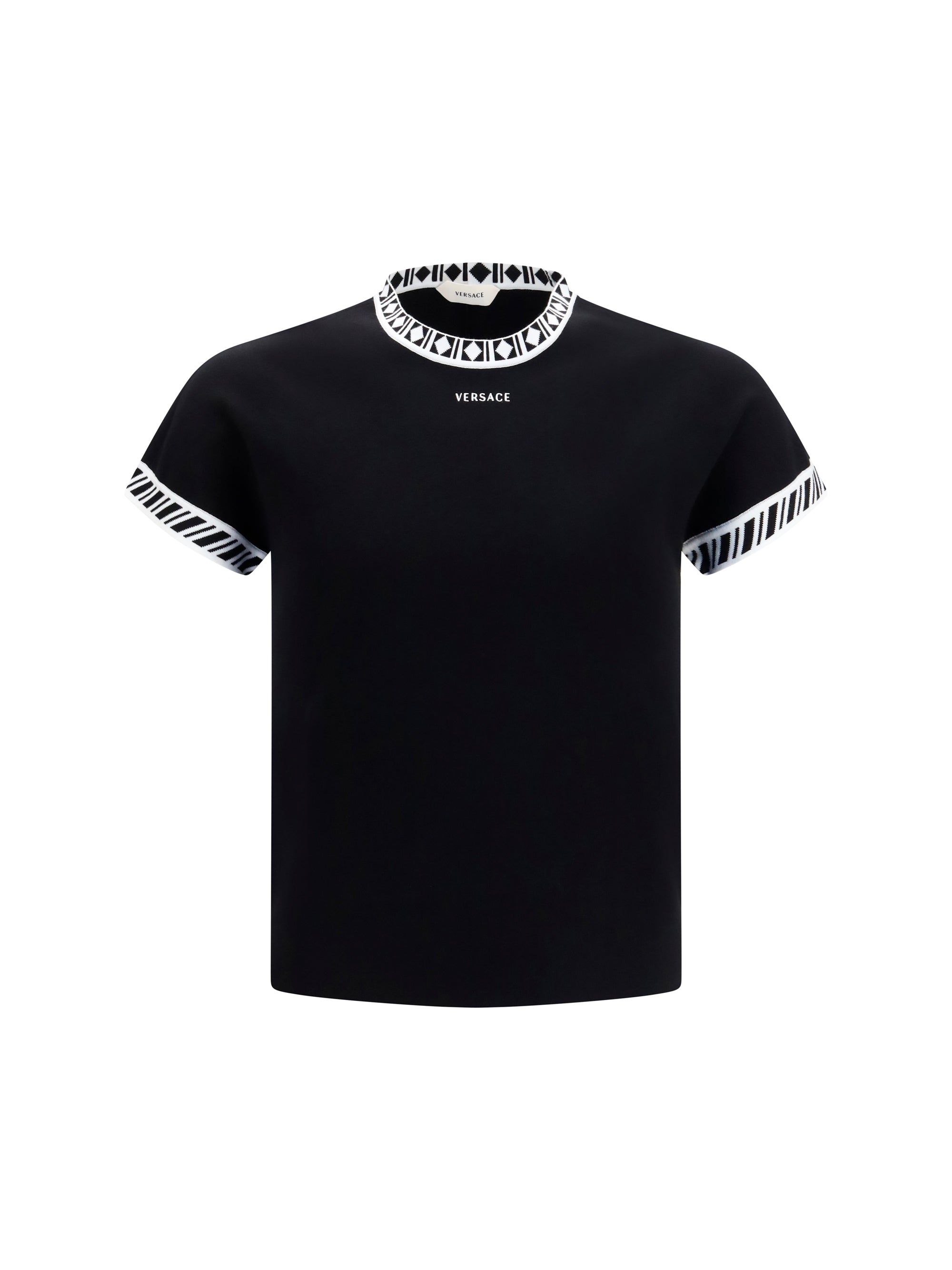 Graphic-Trimmed Knit T-Shirt — Black