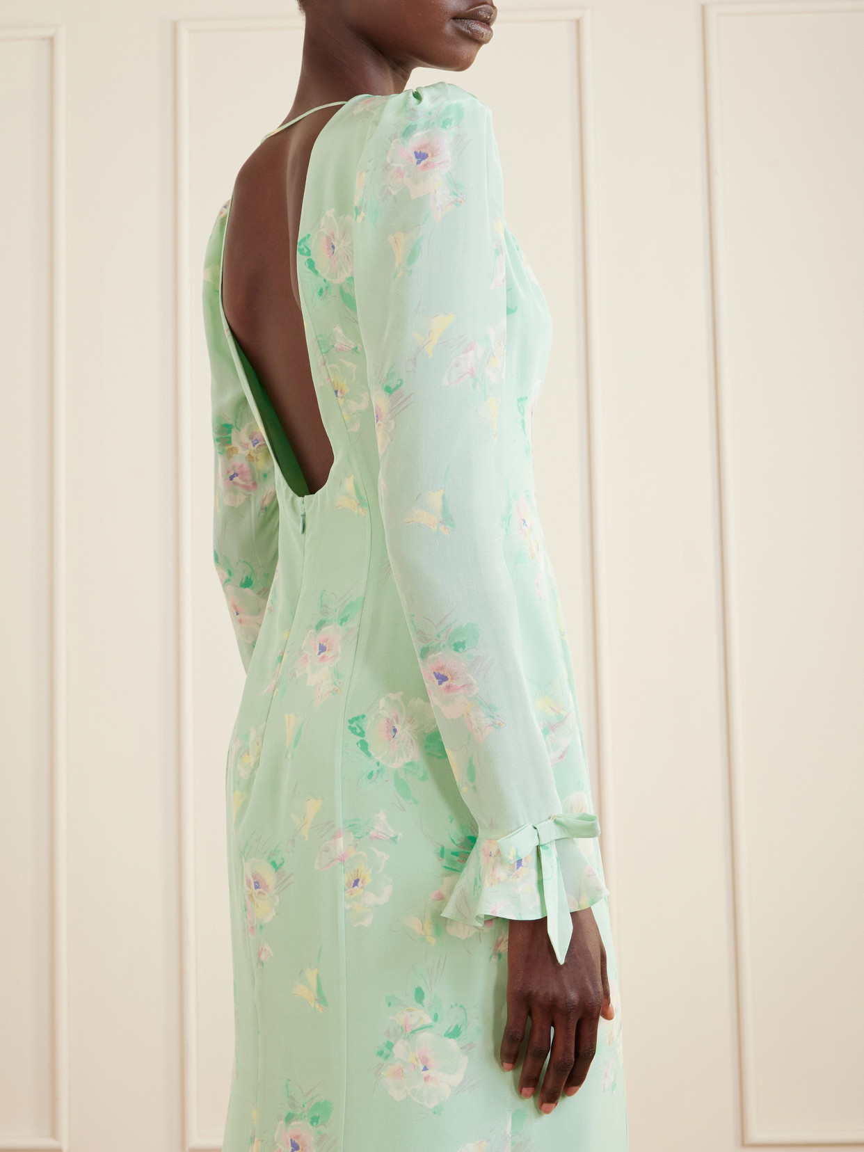 Floral-print Silk Midi Dress - Green