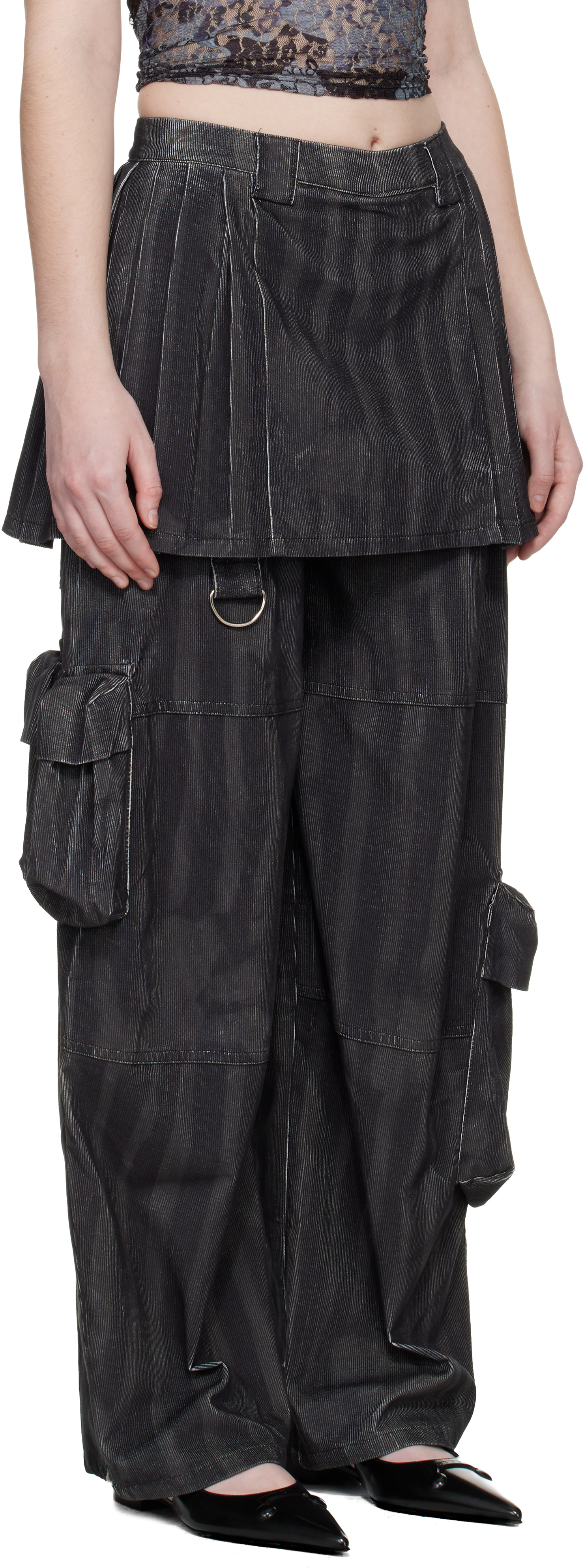 Black Lawn Skirt Cargo Pants