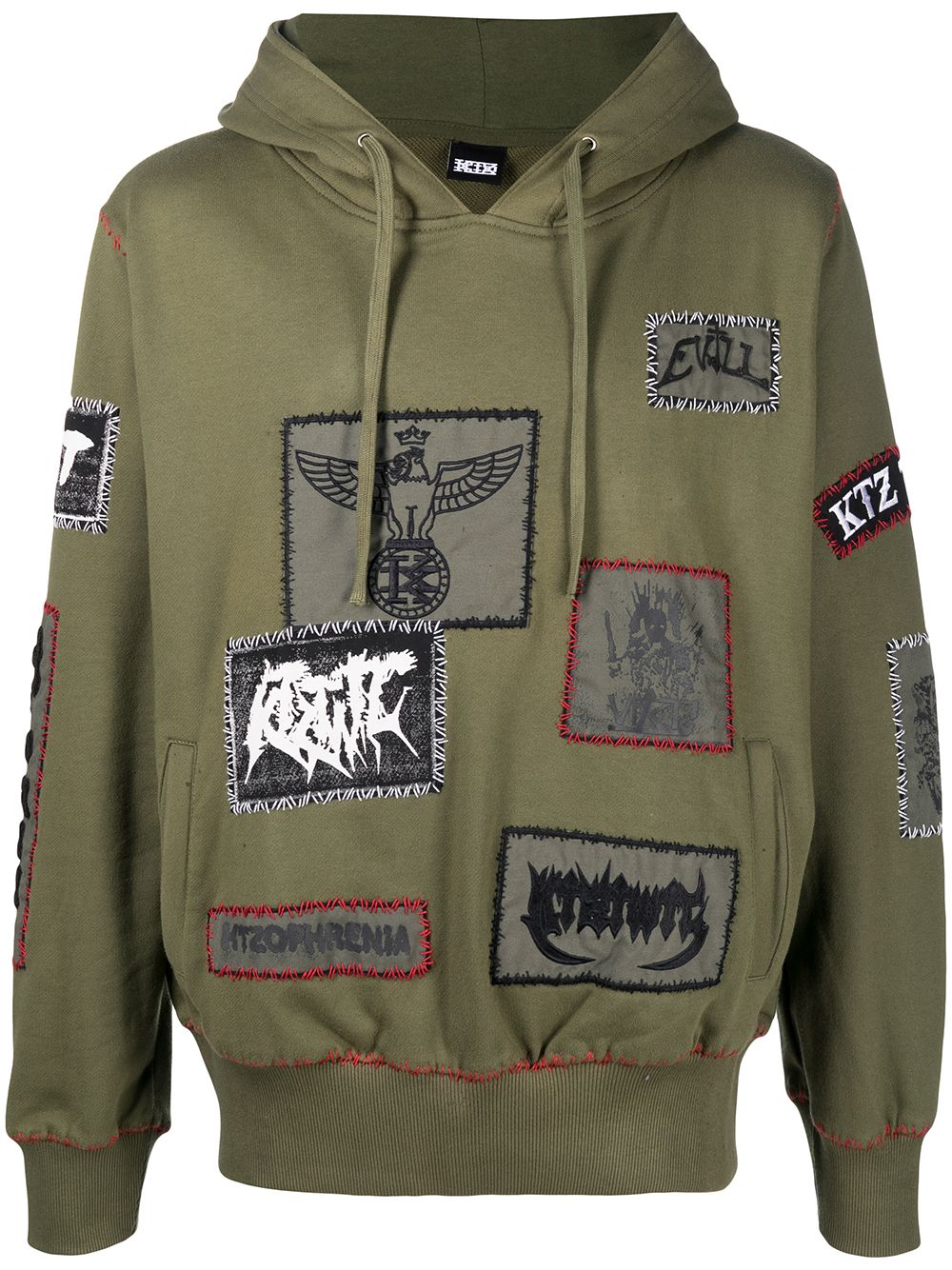 Patch-detailed drawstring hoodie - Green