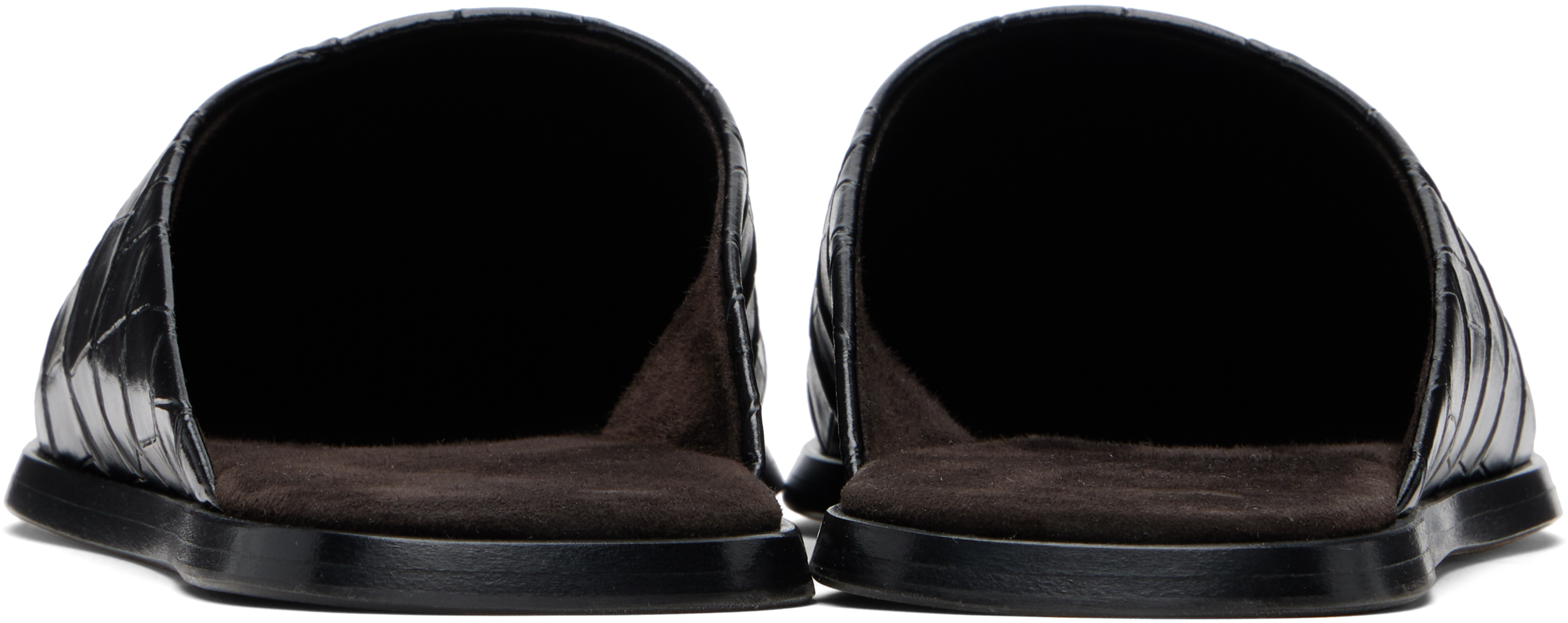 Black Croc Embossed Slides