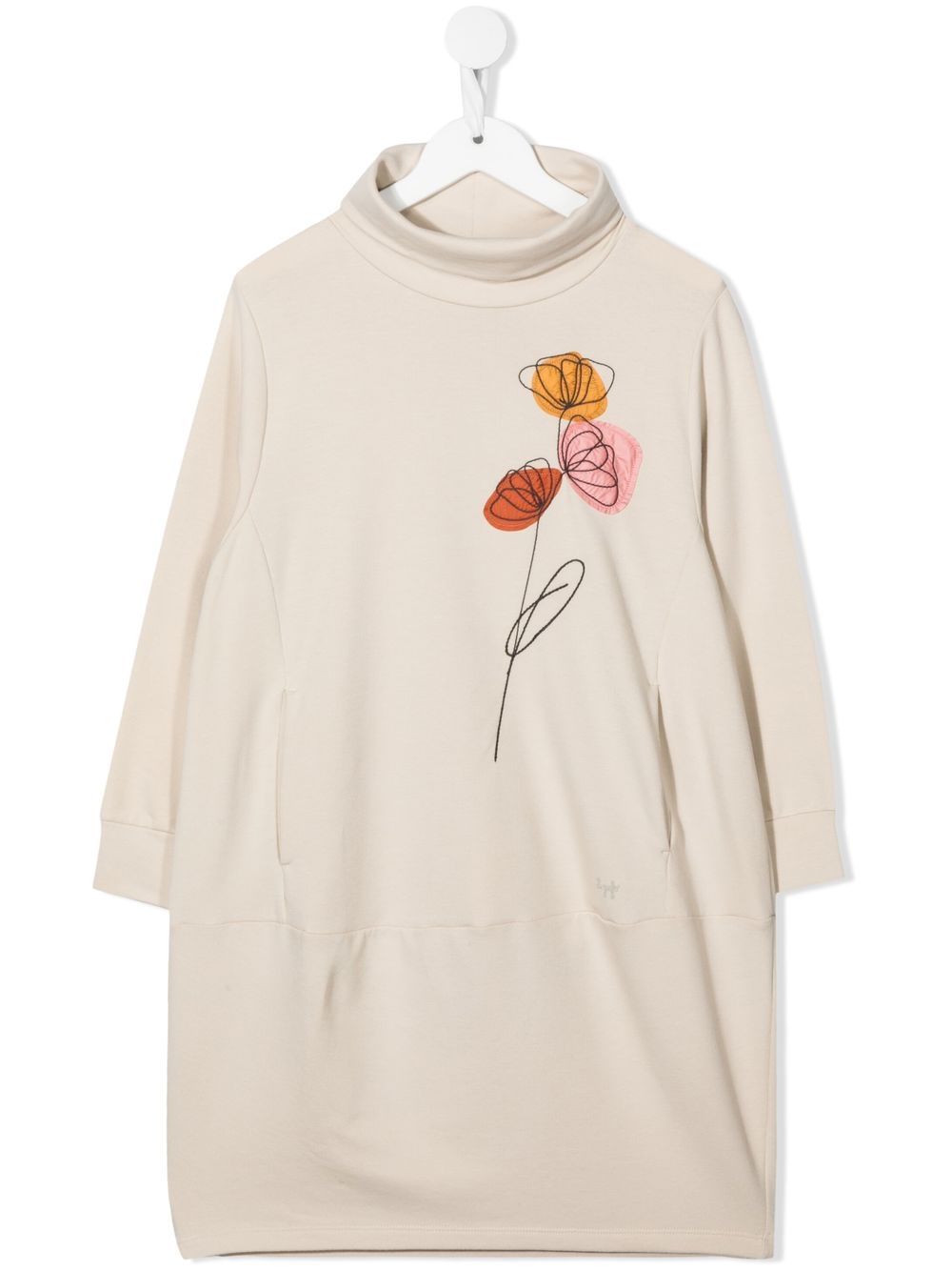 Floral-appliqué sweatshirt dress - Neutrals