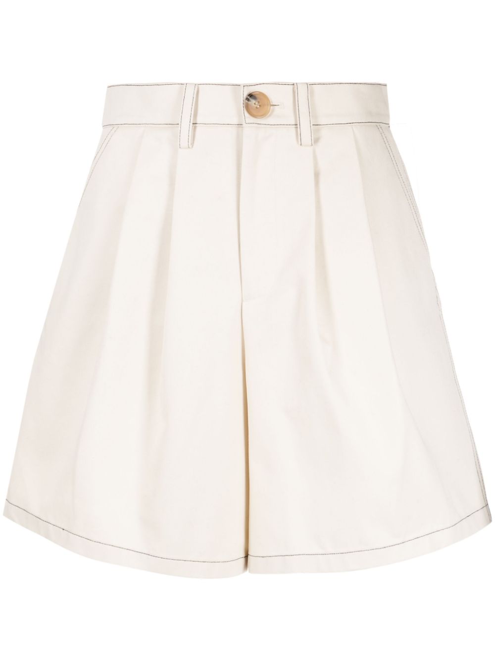 Contrast-stitching wide-leg cotton shorts - White
