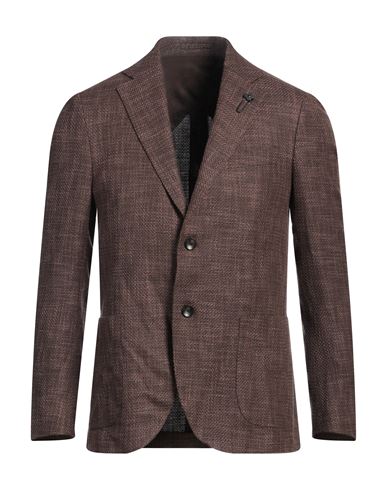 Man Blazer Chocolate brown Size 36 Wool, Cotton, Silk, Linen
