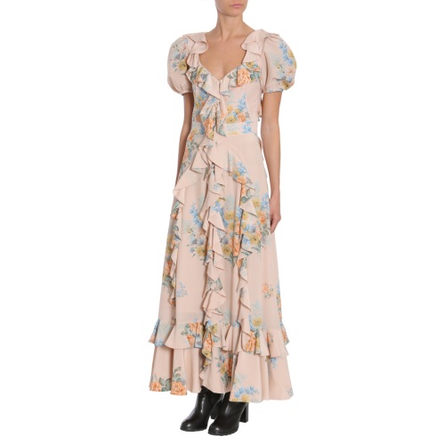 Floral Print Ruched Silk Dress