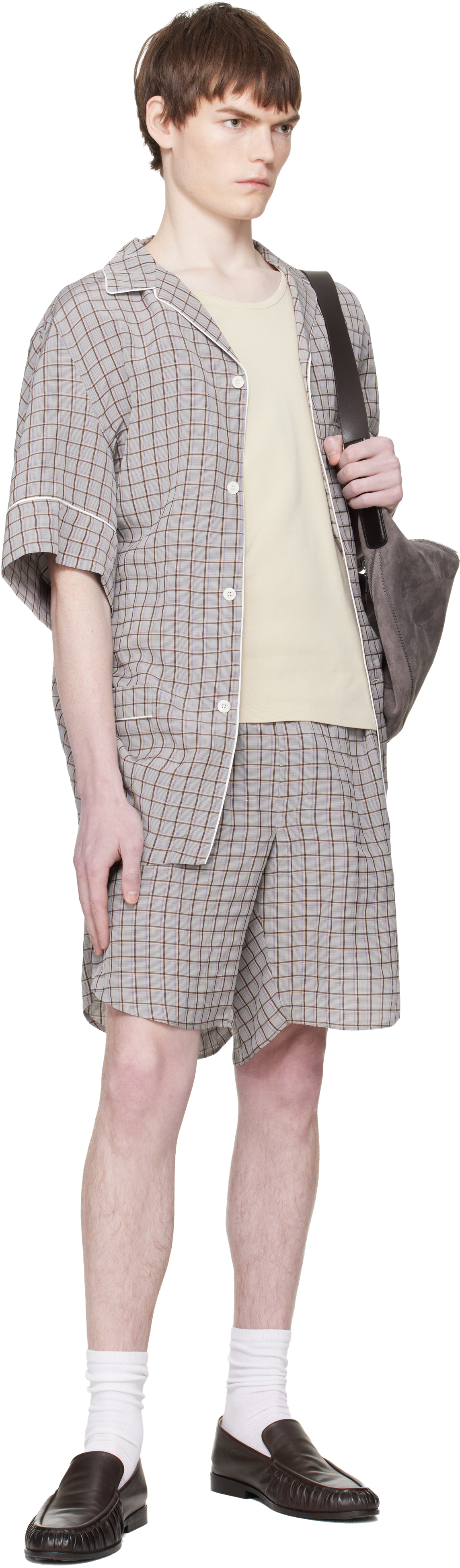 Gray & Brown Checked Shorts