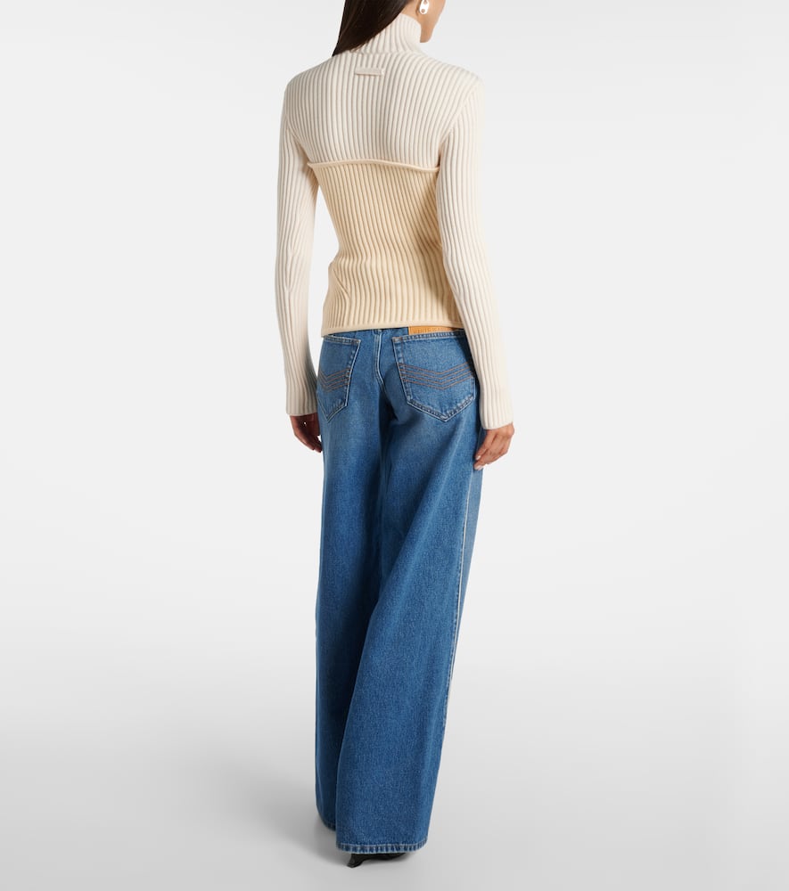 Ribbed-knit wool-blend turtleneck sweater