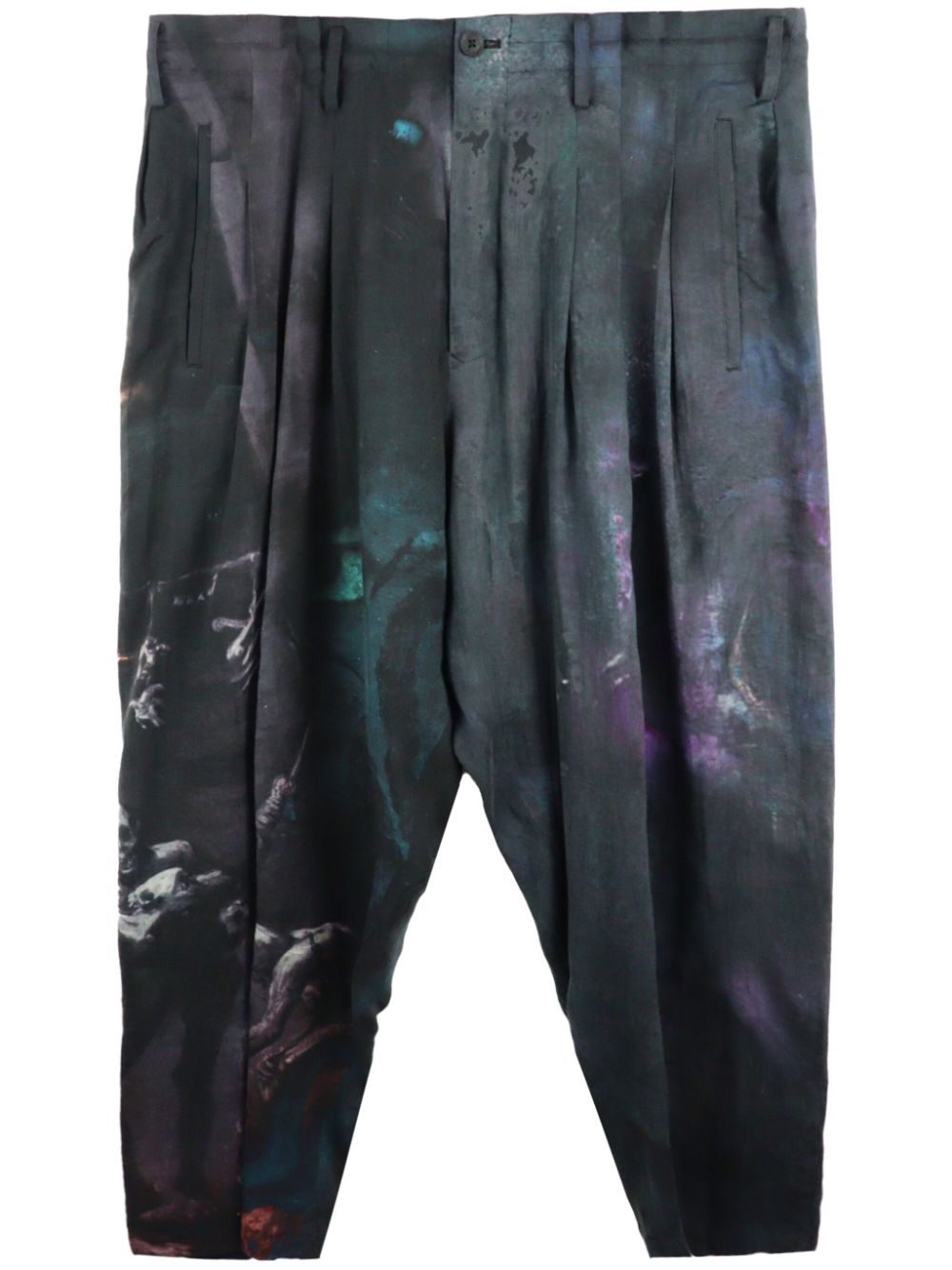 Abstract-print drop-crotch trousers - Black
