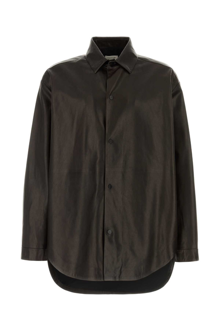 Dark Brown Leather Oversize Shirt Darkbrown Camicie - Men