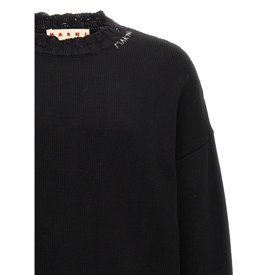 Destroyed Effect Twisted Crewneck Sweater