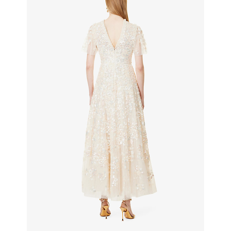 Womens Cream Sequin Paradise Sequin-embellished Recycled-polyester Maxi Dress