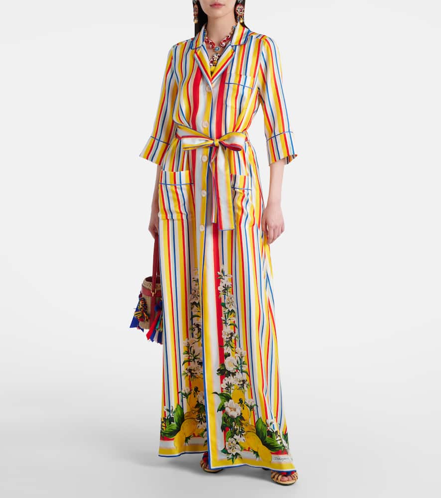 Belted striped silk shirt dress