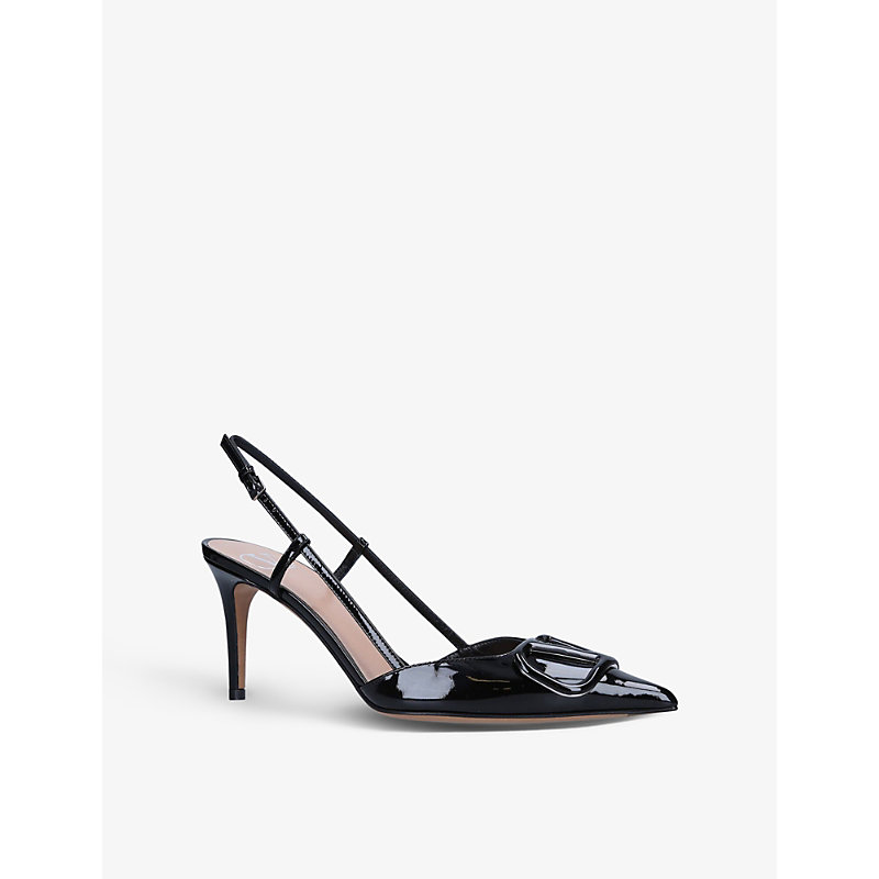 Womens Black VLogo Brand-embossed Leather Heeled Courts 2
