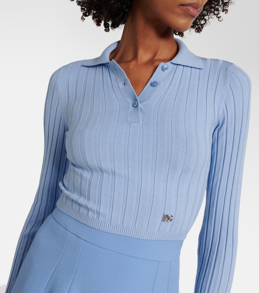 Ribbed-knit cropped polo sweater