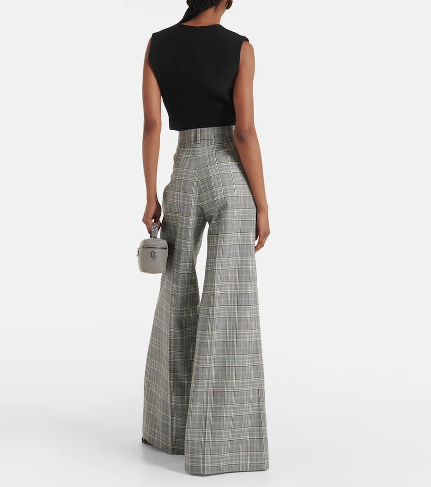 Checked wool flared pants