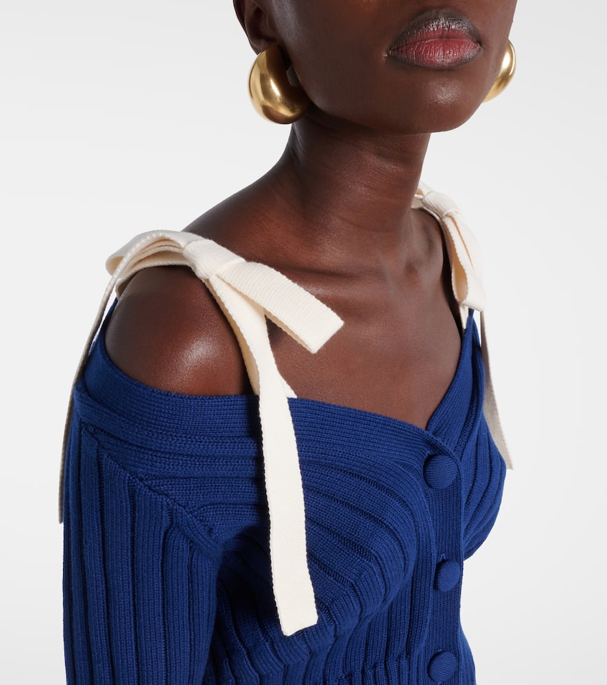 Bow-detail cotton and wool cardigan