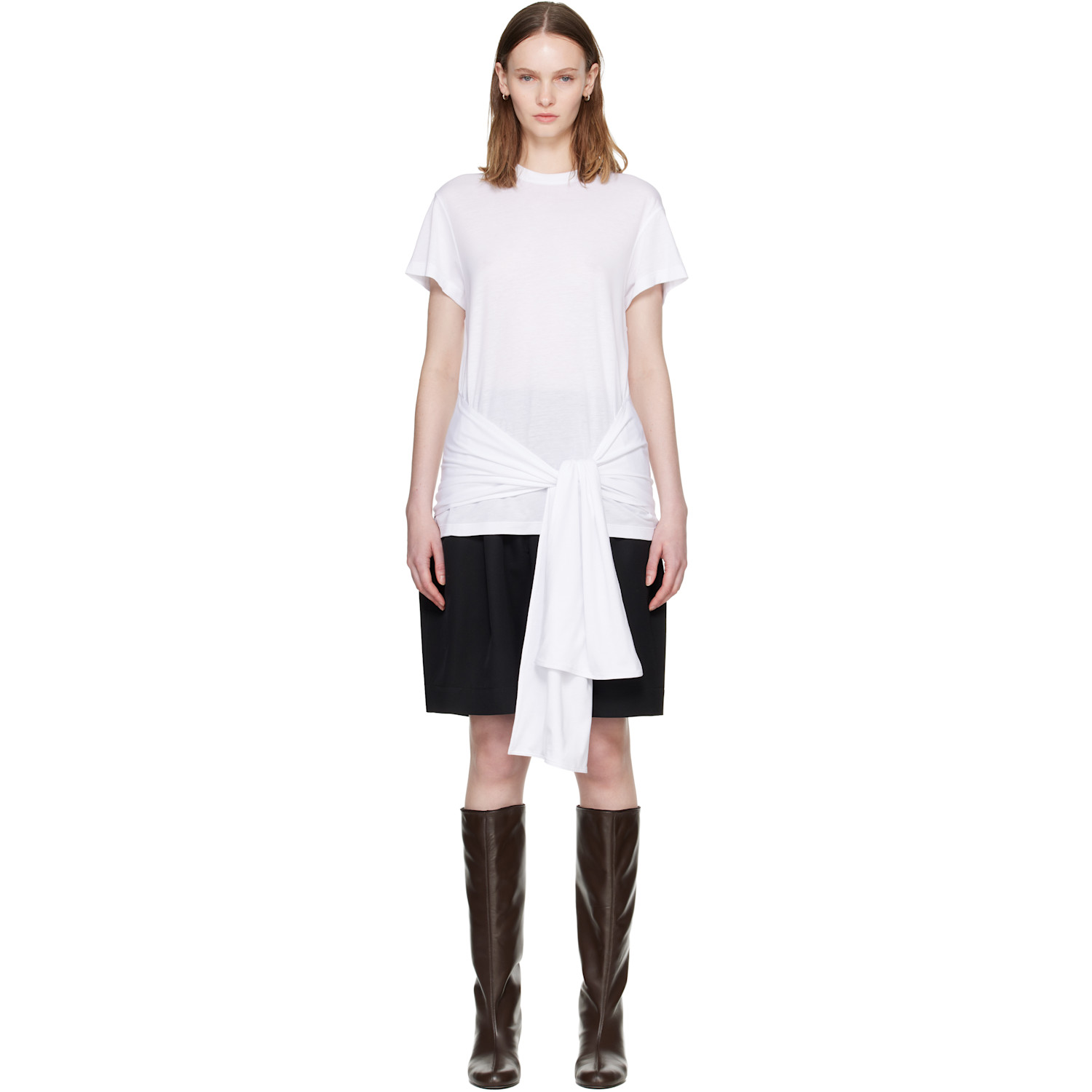 White Tie-Waist Jersey T-shirt