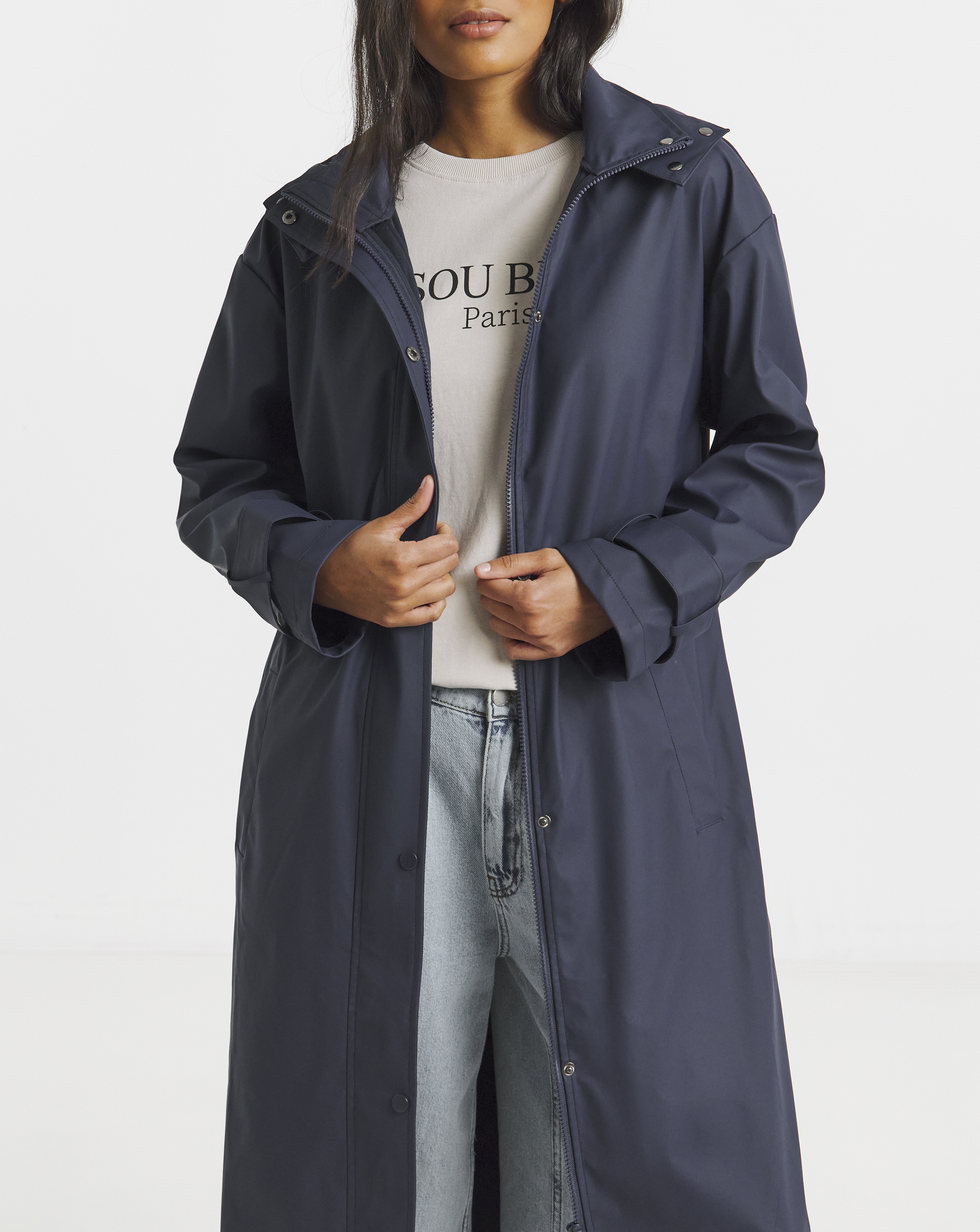 Navy Longline Rubberised Raincoat