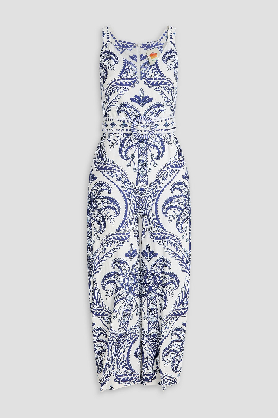 Cropped paisley-print linen-blend jumpsuit - White - XL