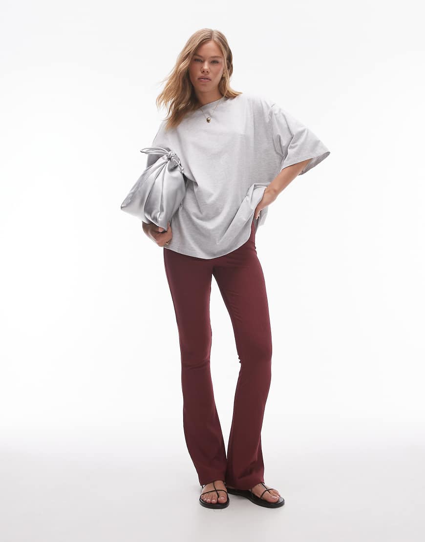 Topshop skinny rib flare in burgundy-Red