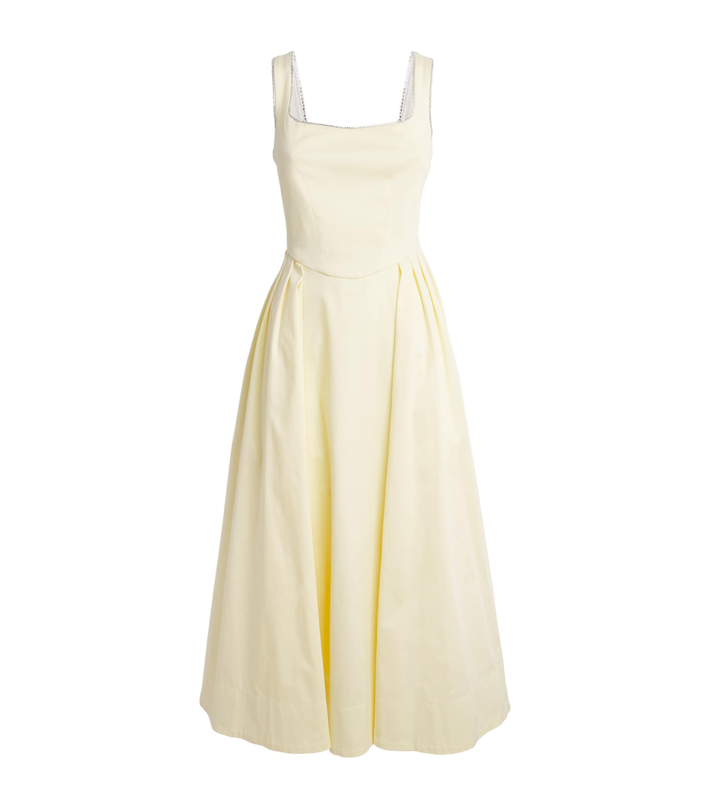 Stretch-Cotton Rhinestone-Trim Midi Dress