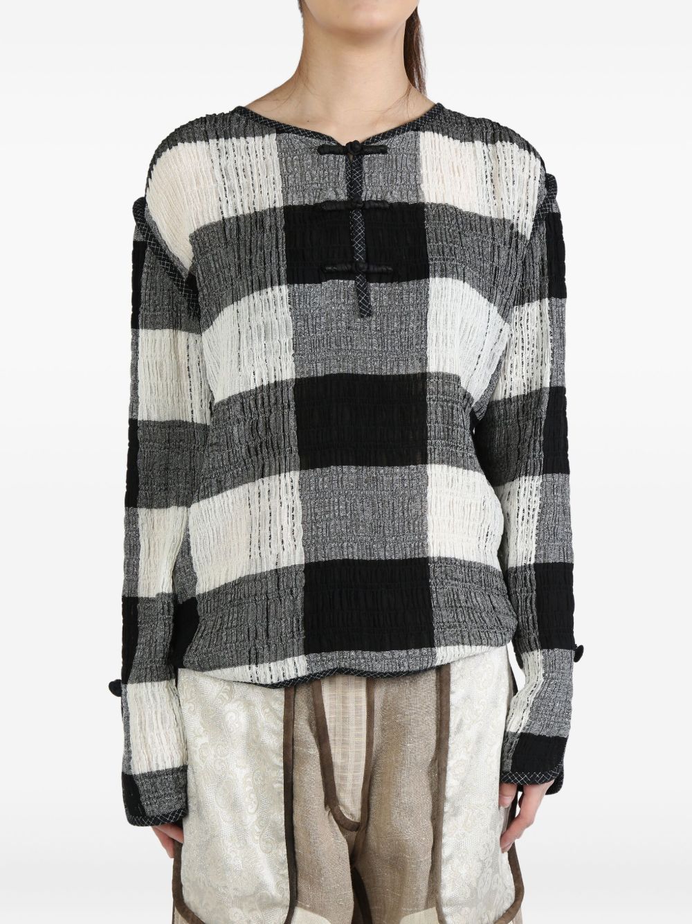 COMMUNS plaid-patterned long-sleeve top - Black