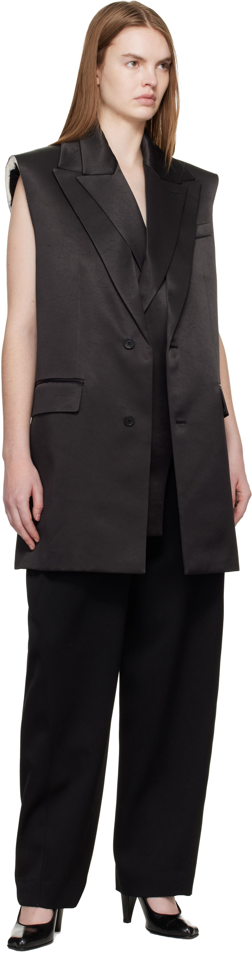 Black Double Layer Body Detail Vest