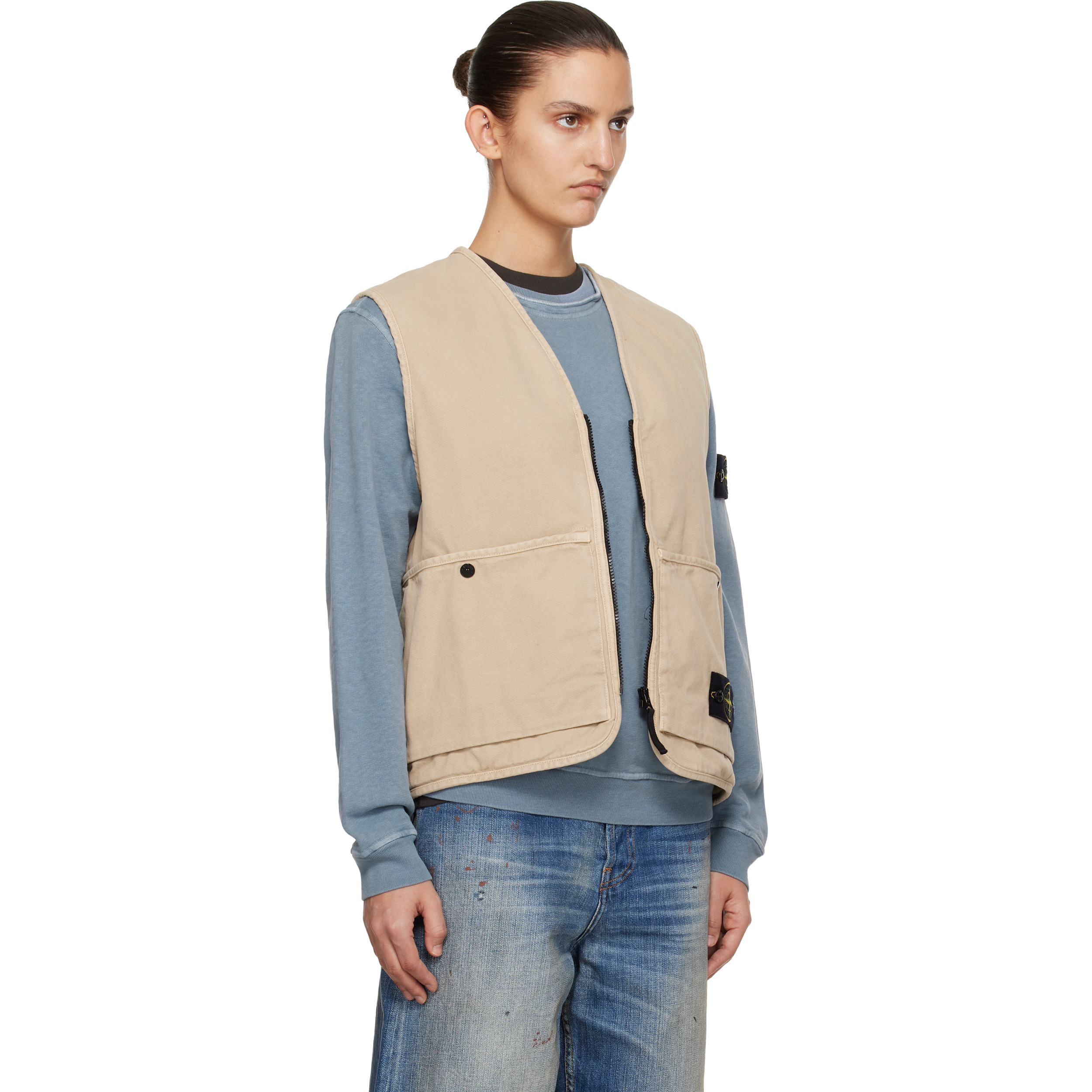 Beige 6100007 Organic Panama Cotton 'Old' Effect Vest