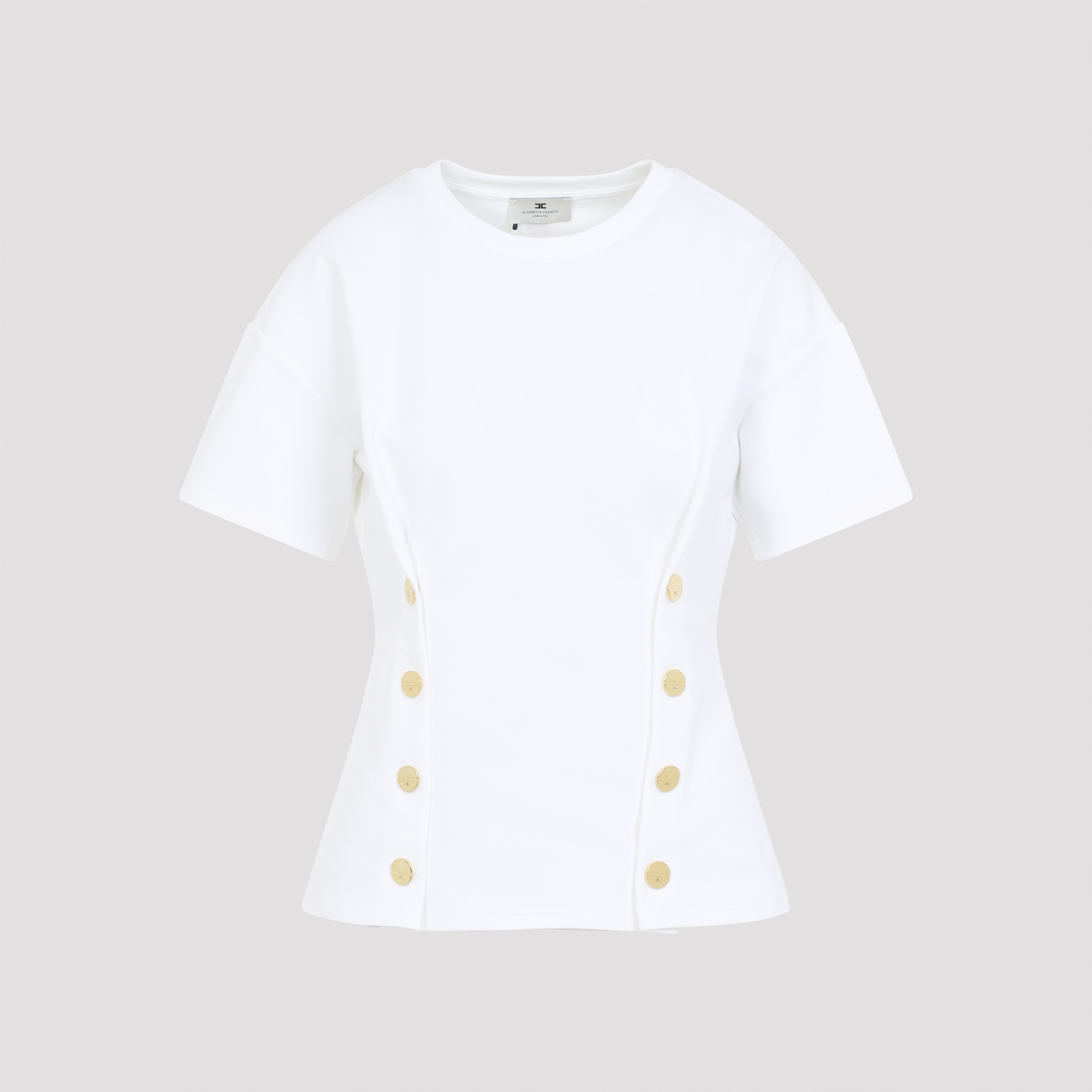 Gold Buttoned T-Shirt White Cotton Polyamide Elastane Tshirt - Women