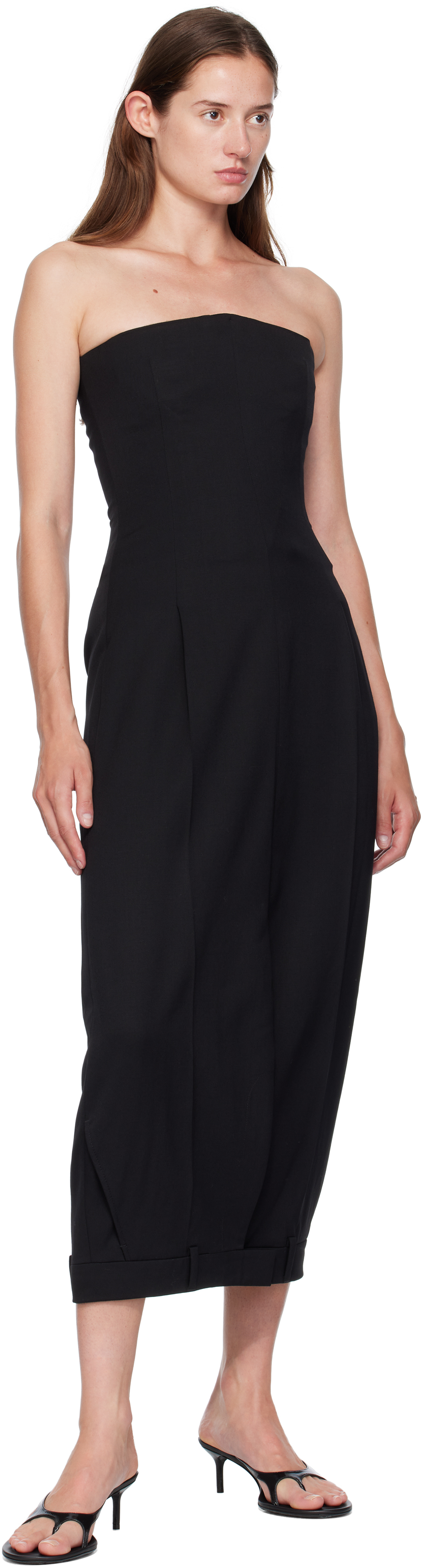 Black Upside-Down Tailored Pantadress Maxi Dress