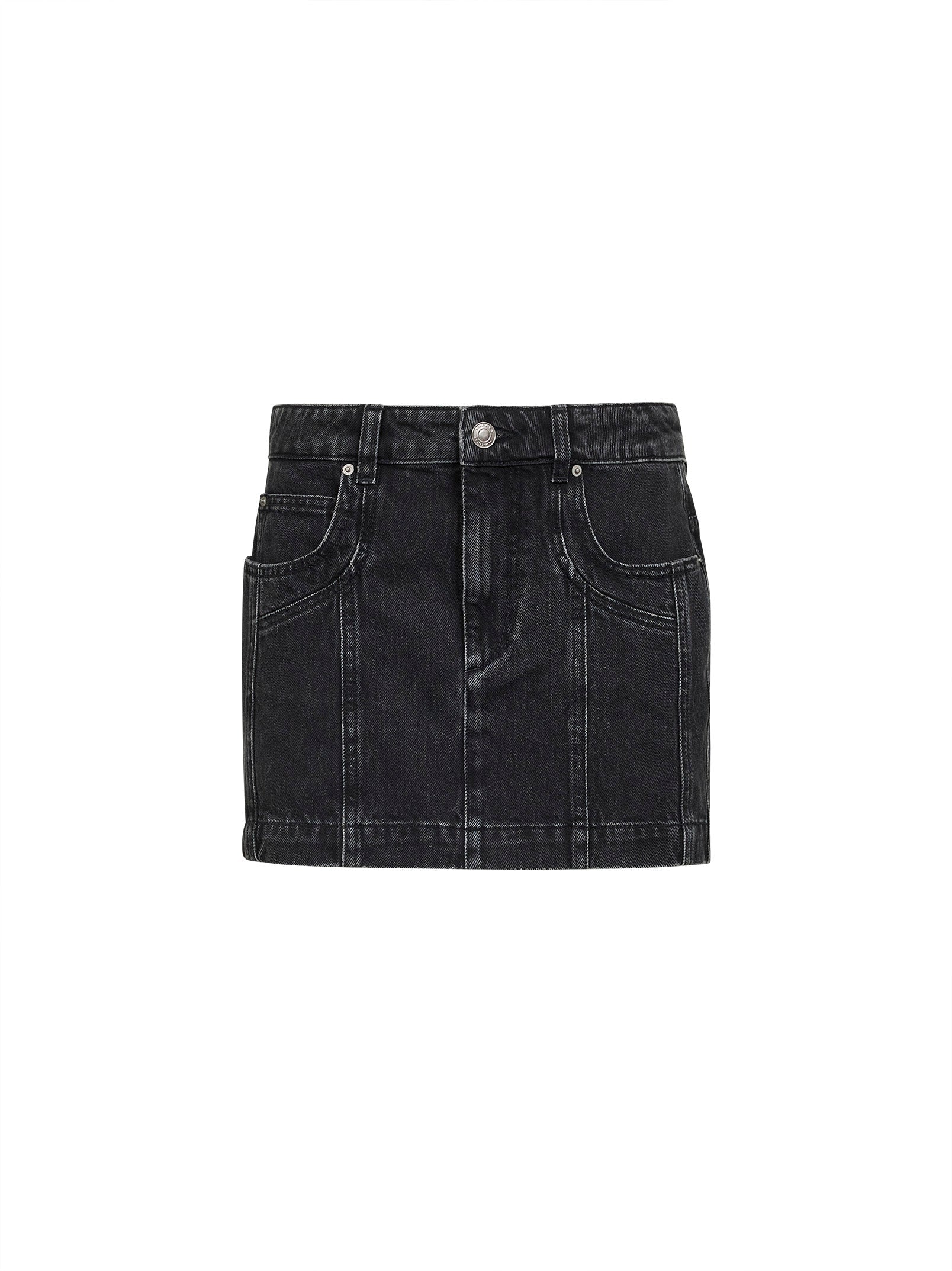 Faded Denim Mini Skirt — Black