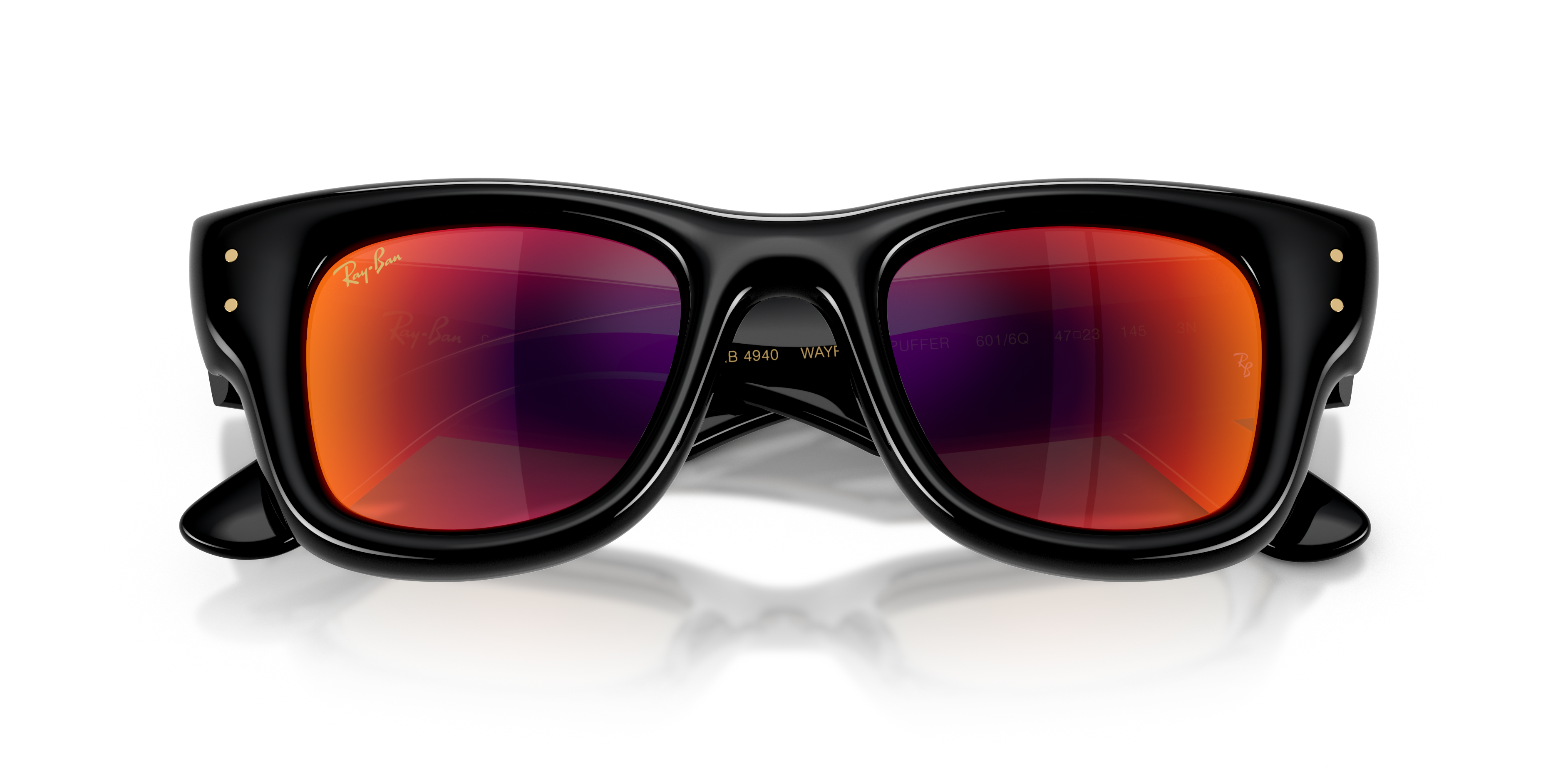 Ray - Ban Unisex Ray - Ban RB4940 WAYFARER PUFFER 601/6Q Sunglasses Nylon Black Brown Squared Mirror