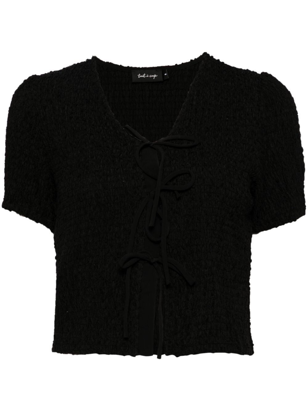 Textured front-tie T-shirt - Black